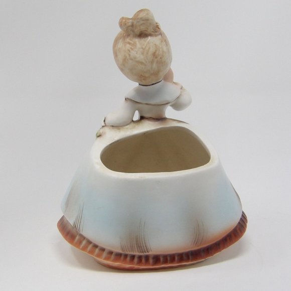 Vintage Kitschy Inarco E-871 Planter Girl in Peach Dress with Pink Flowers 5 1/2 - Picture 5 of 10